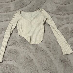 SHEIN Beige Ribbed Long Sleeve Blouse